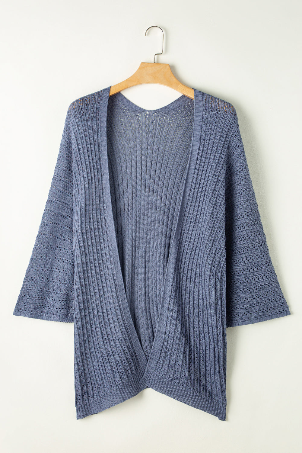 Hollow-Out Bracelet Sleeve Knit Cardigan | Sky Blue