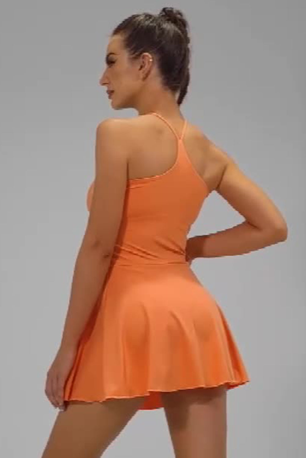 Spaghetti Straps U Neck Pocketed Active Dress | Grapefruit Orange