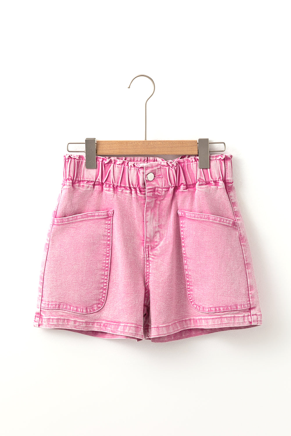 Elastic High Waisted Denim Shorts | Strawberry Pink