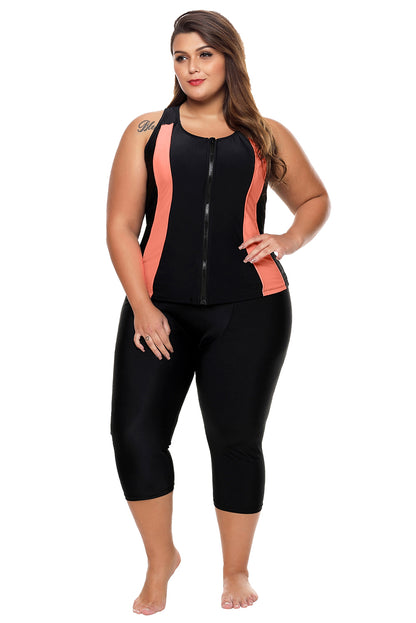 Contrast Orange Accent Black Zipped Women Wetsuit | Black