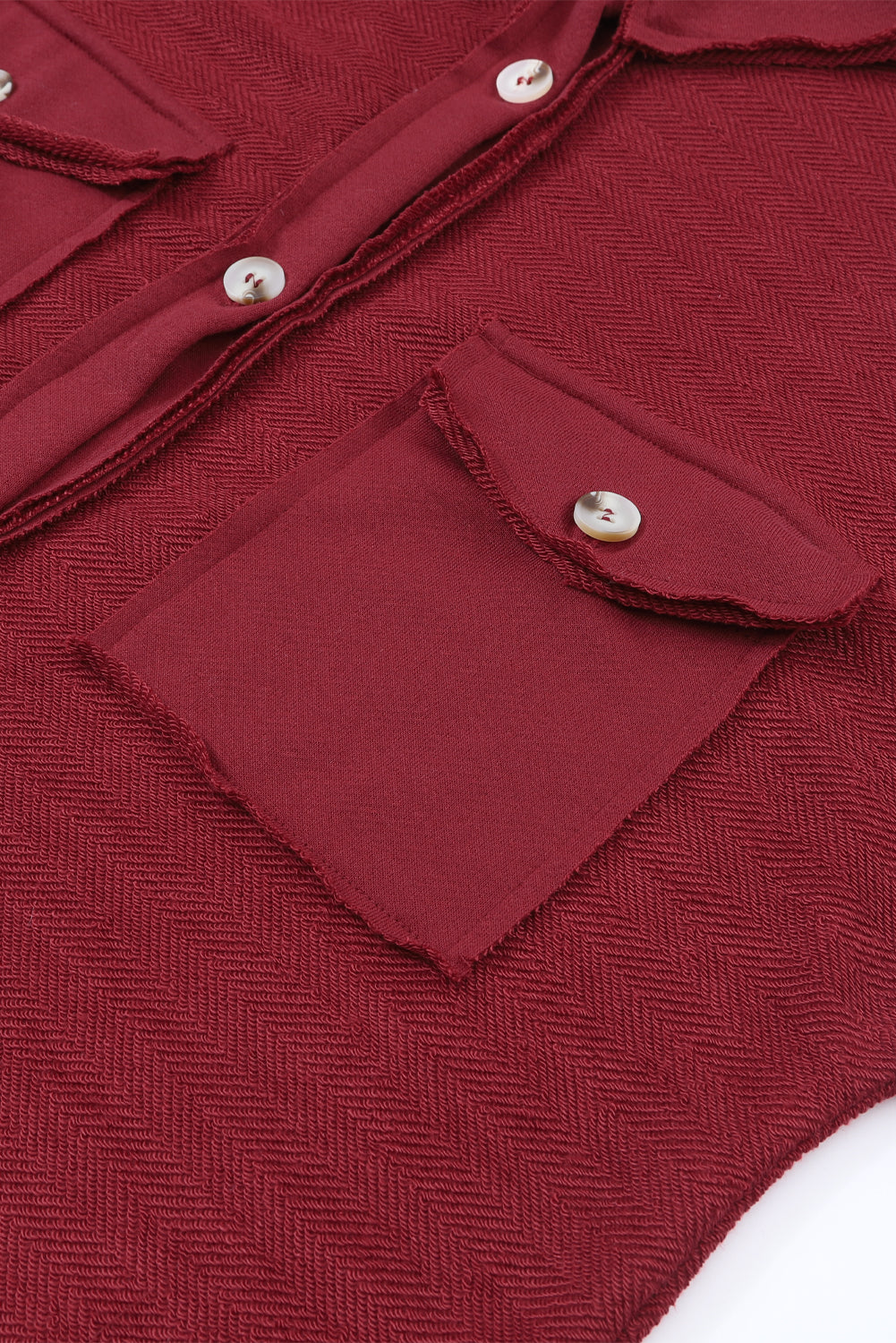 Fiery  Contrast Flap Pockets Relaxed Shacket | Red