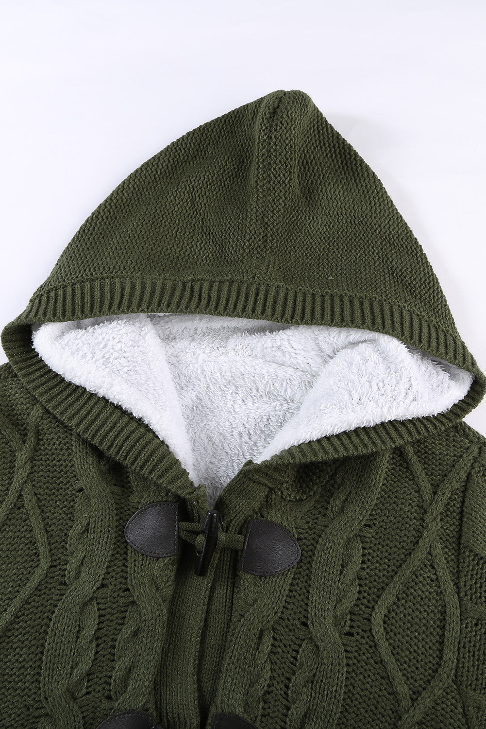 Army  Fur Hood Horn Button Sweater Cardigan | Green