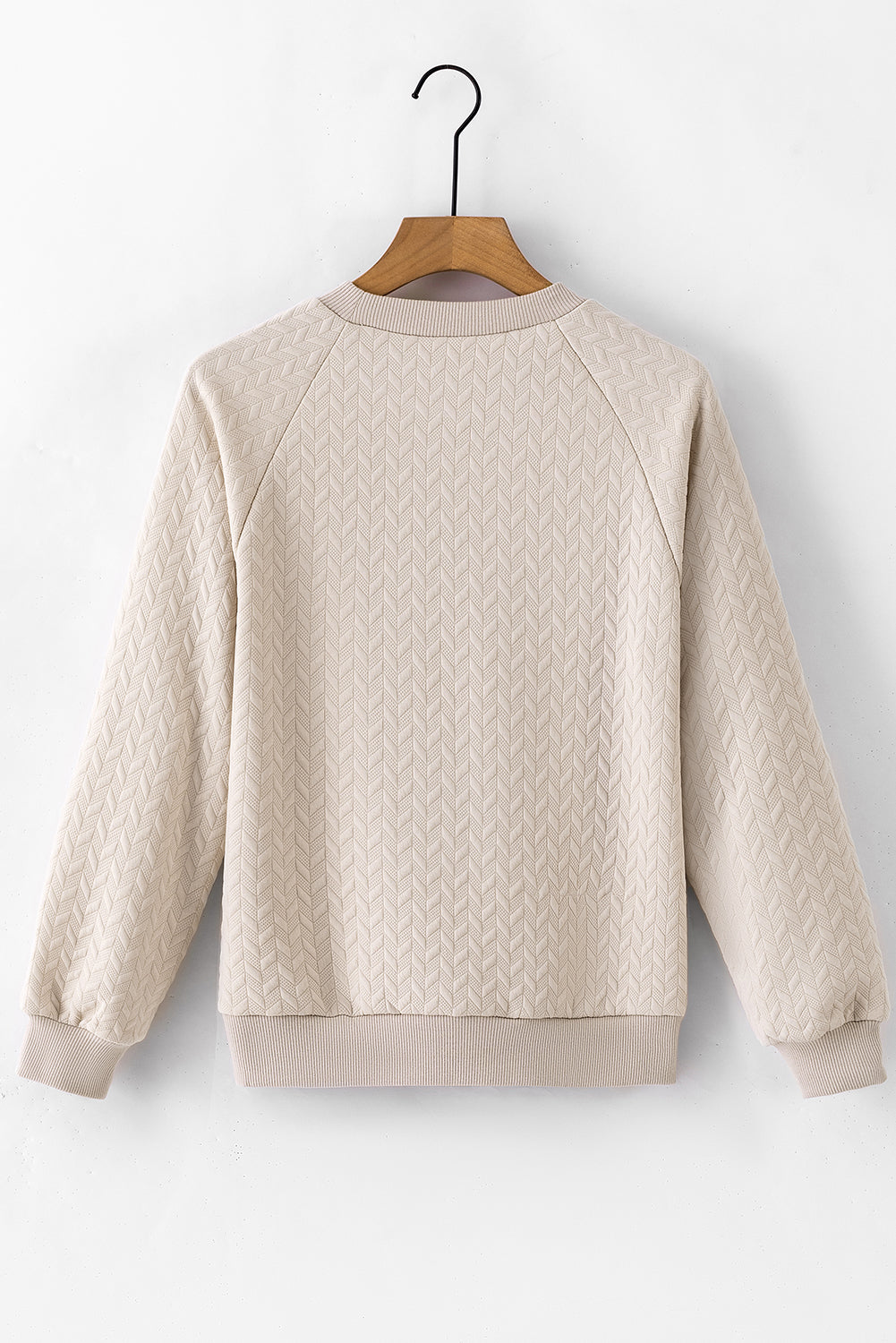 Solid Textured Raglan Sleeve Pullover Sweatshirt | Beige