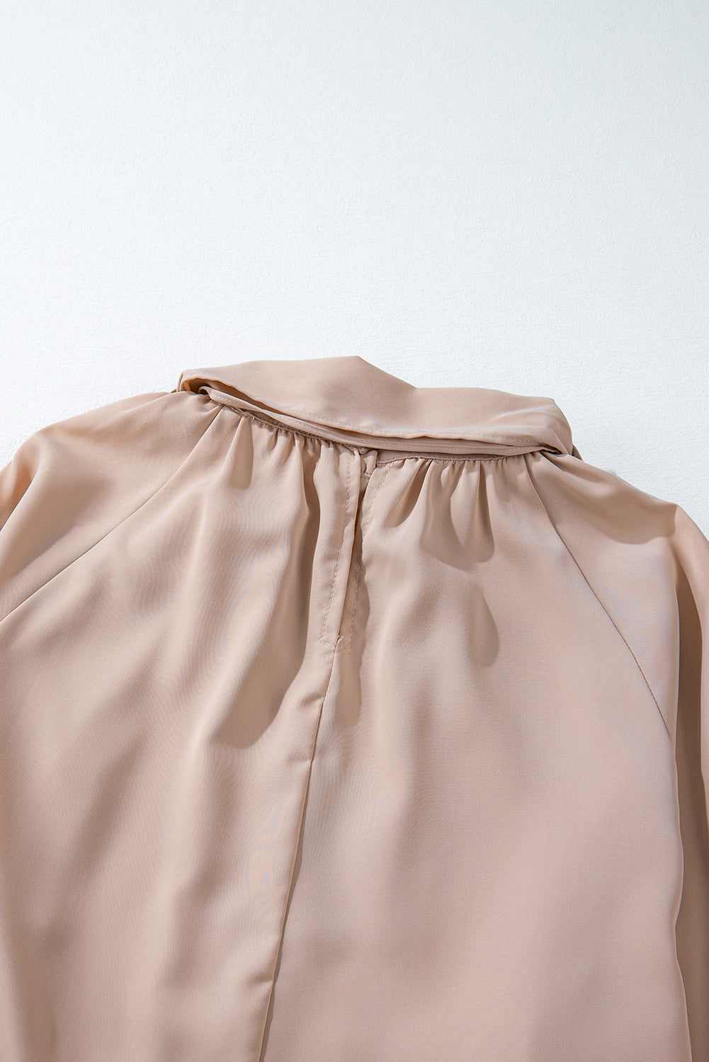 Frilled Knotted Mock Neck Bishop Sleeve Blouse | Khaki