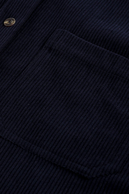 Dark  Corduroy Button Pocket Shirt | Blue