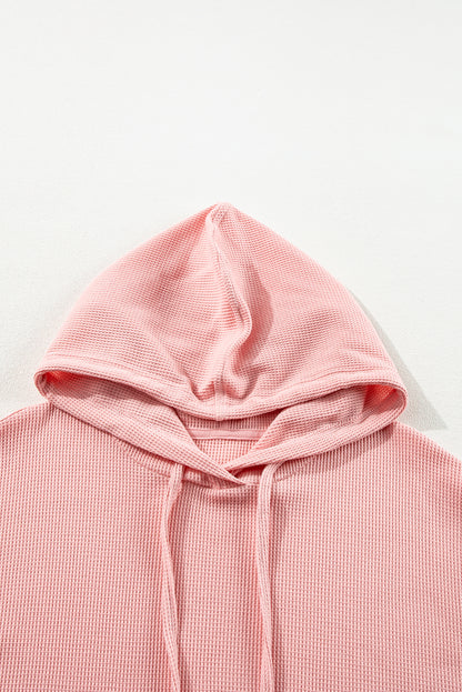 Waffle Knit Fleece Lined High Low Oversized Hoodie | Light Pink