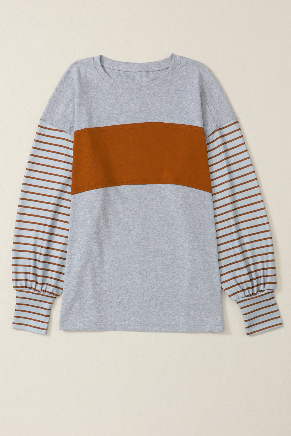 Colourblock Striped Bishop Sleeve Top | Gray