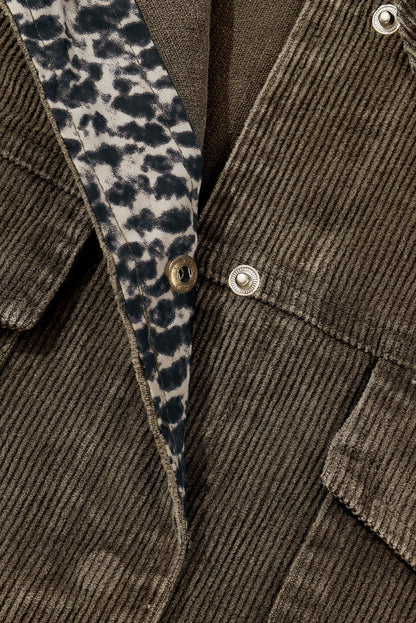 Contrast Snakeskin Trim Pocketed Corduroy Jacket | Gray