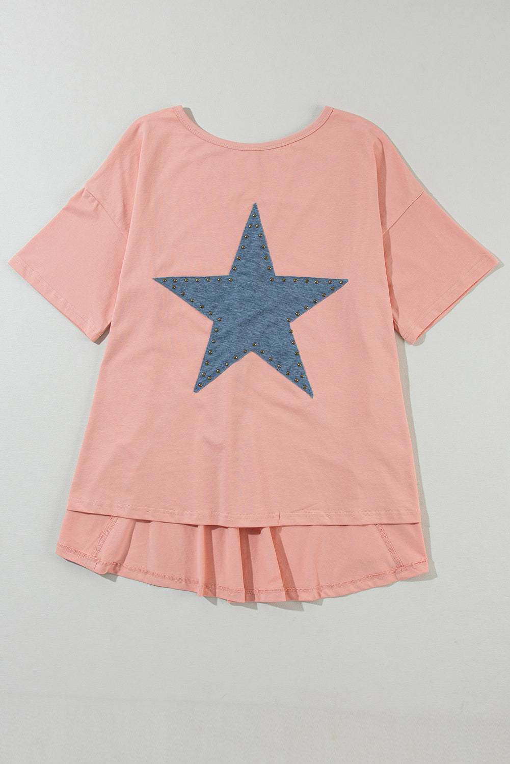 Mineral Wash Studded Star Patch Graphic High Low Tee | Apricot Pink