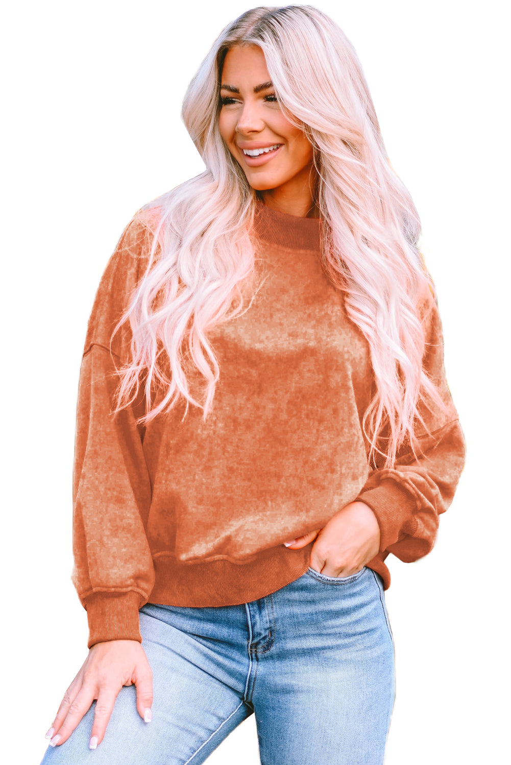 Drop Shoulder Crew Neck Pullover Sweatshirt | Orange