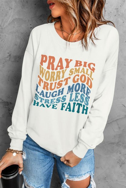 Slogan Letters Print Long Sleeve Pullover Sweatshirt | Beige