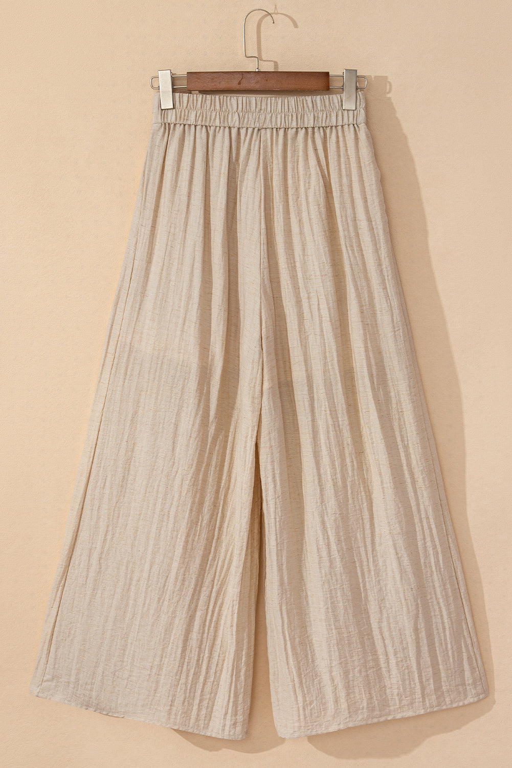 Drawstring Waist Pleated Wide Leg Casual Pants | Beige