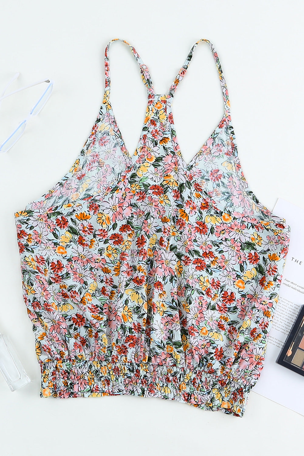 Wrapped V Neck Floral Tank Crop Top | Multicolour