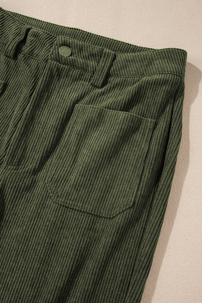 High Waist Square Pockets Corduroy Pants | Green