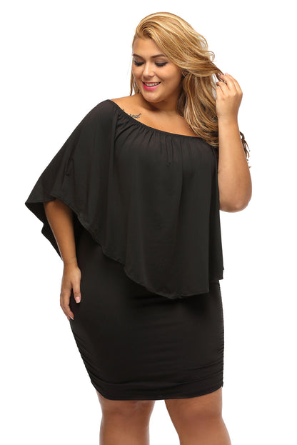 Plus Size Dressing Layered  Mini Poncho Dress | Black