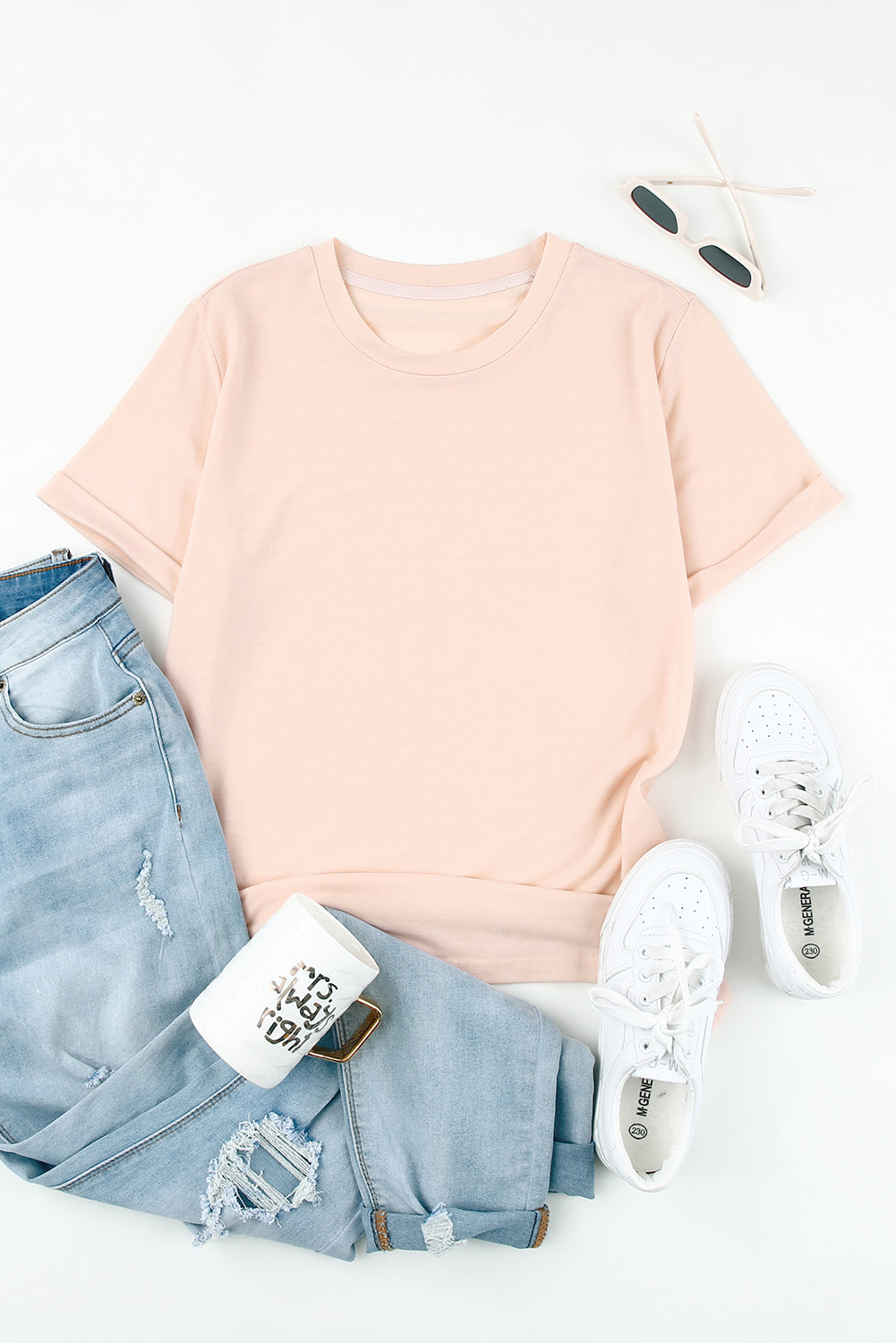 Solid Colour Crew Neck Tee | Pink