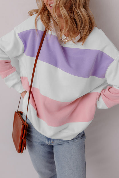 Colourblock Patchwork Drop Shoulder Crewneck Sweatshirt | Beige