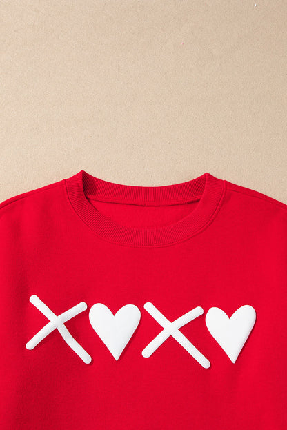 Puff Xoxo Print Valentines Heart Sweatshirt | Red