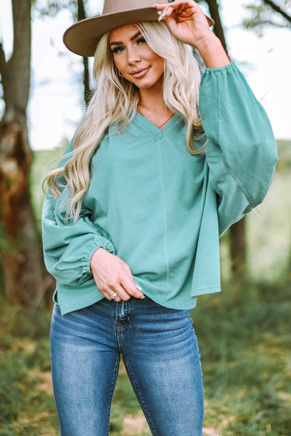 Split V Neck Dolman Top | Green