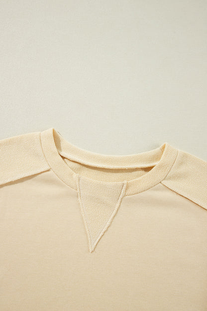 Splicing Round Neck Pullover Sweatshirt | Beige