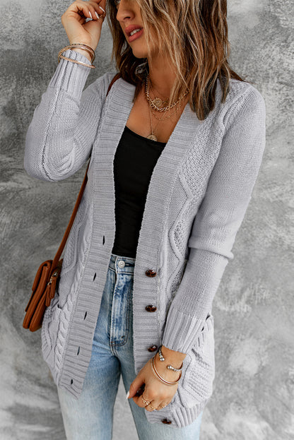 Front Pocket And Buttons Closure Cardigan | Gray