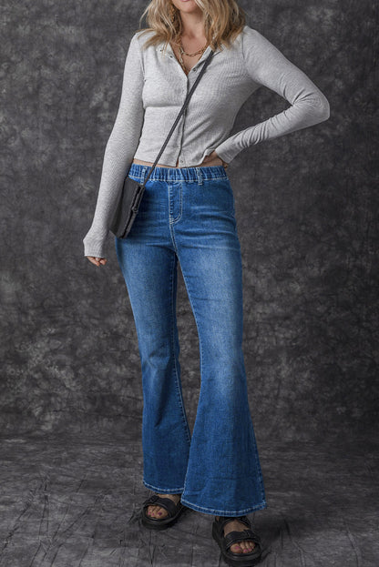 Elastic High Waist Flare Jeans | Blue