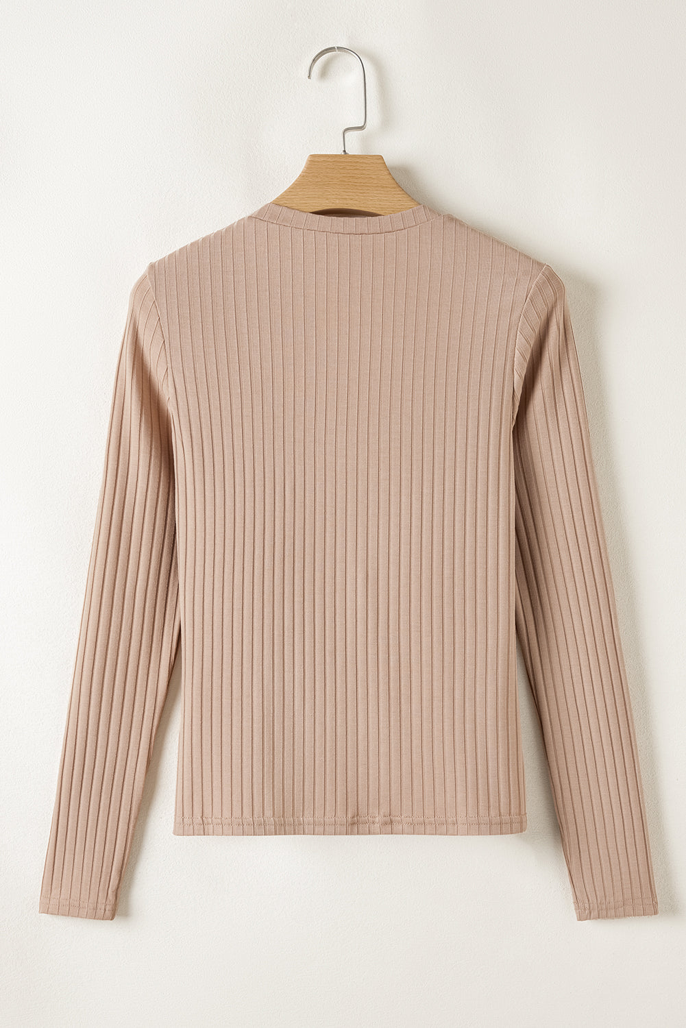 Ribbed Knit V Neck Long Sleeve Slim Fit Top | Straw Yellow