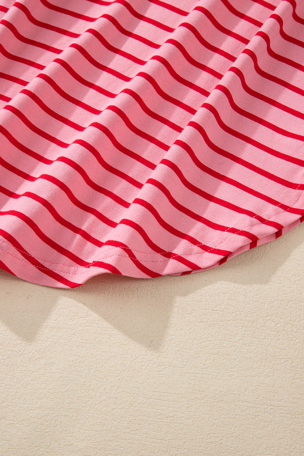 Striped 3/4 Sleeve Round Hem Shift T Shirt Dress | Strawberry Pink