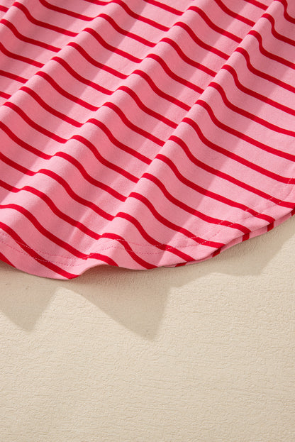 Striped 3/4 Sleeve Round Hem Shift T Shirt Dress | Strawberry Pink