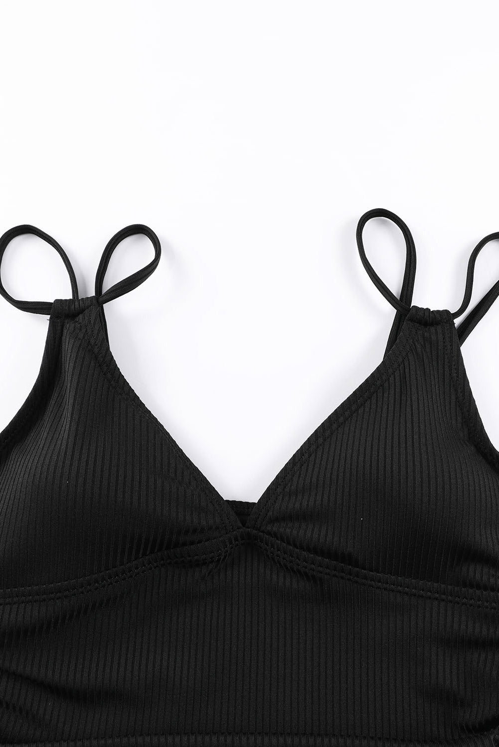 Adjustable Straps Ribbed Knit One Piece Swimsuit | Black