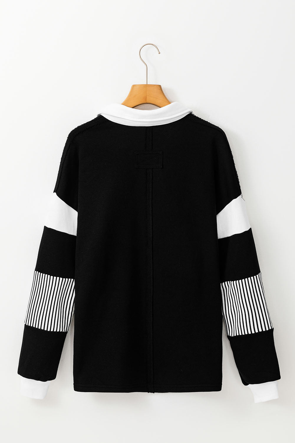 Striped Colourblock Patchwork Collar Sweatshirt | Black