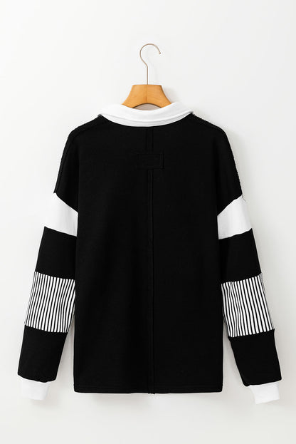 Striped Colourblock Patchwork Collar Sweatshirt | Black