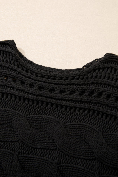 Hollow-Out Cable Knit Cropped Sweater | Black