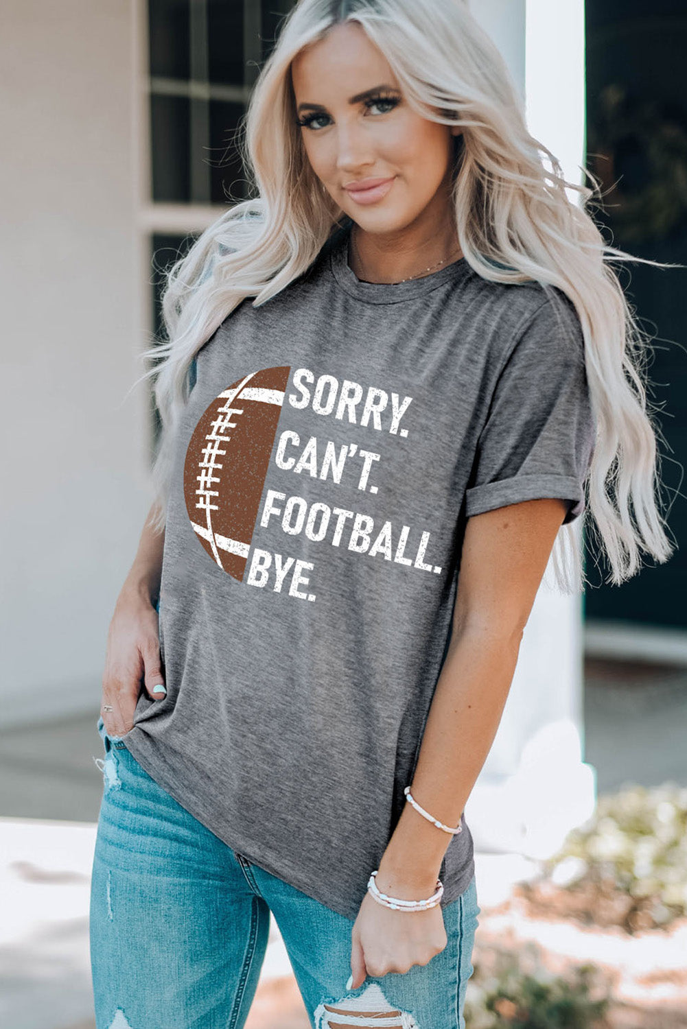 American Rugby Football Graphic Casual T Shirt | Gray