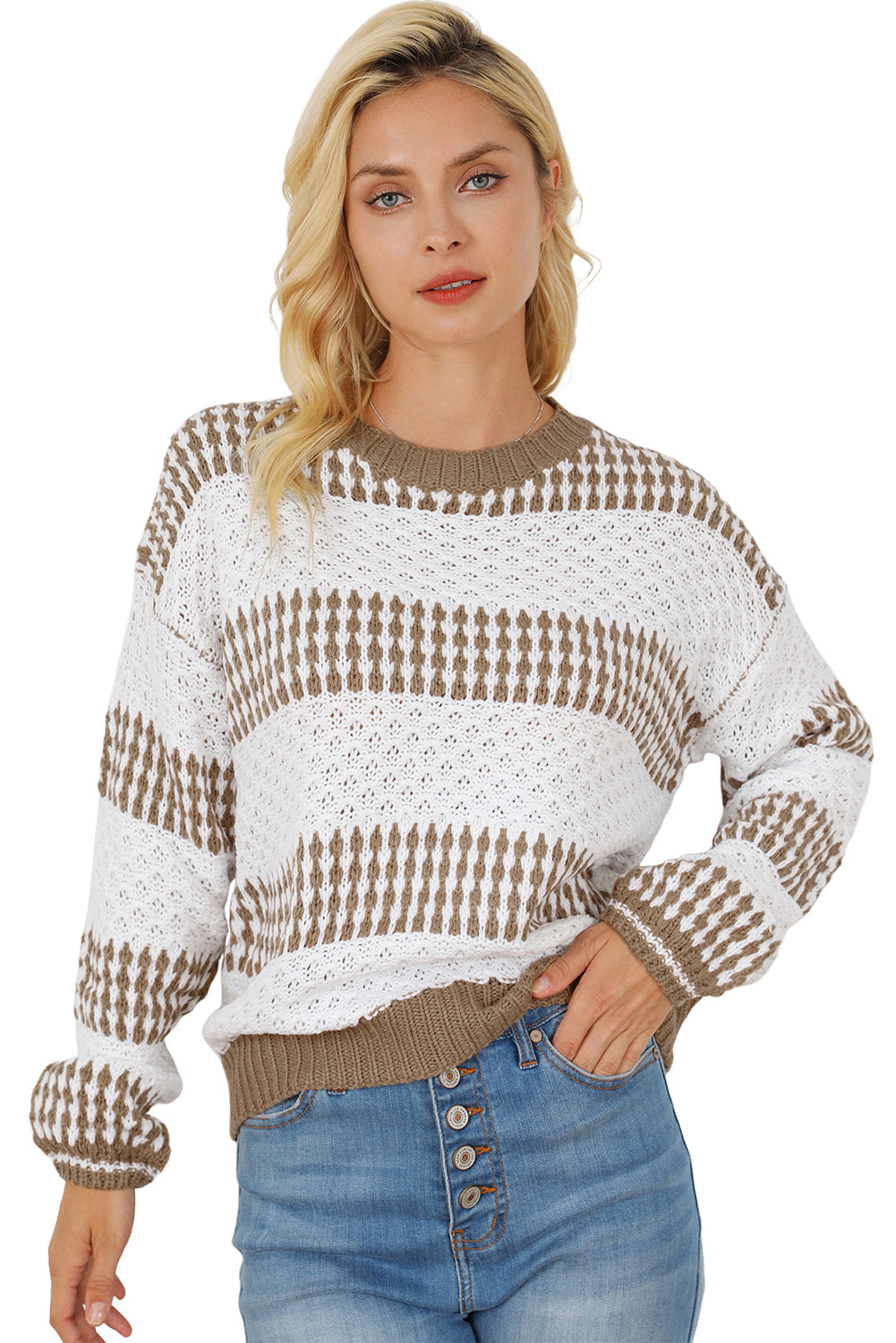 Vertical Stripes Two Tones Drop Shoulder Sweater | Multicolour