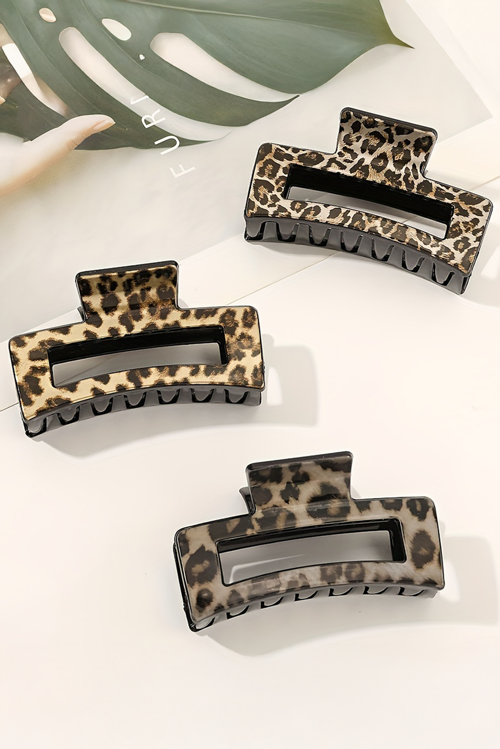 Parchment Leopard Print Hollow Out Square Large Hair Claw Clip