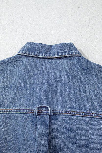 Acid Wash Elastic Hem Button Up Denim Vest | Ashleigh Blue