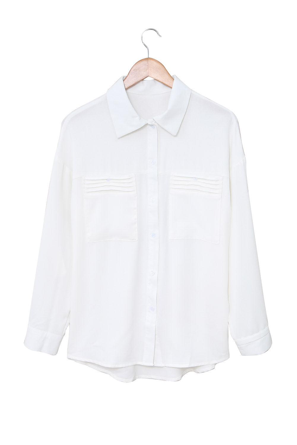 Solid Pocket Long Sleeve Button-Up Shirt | White