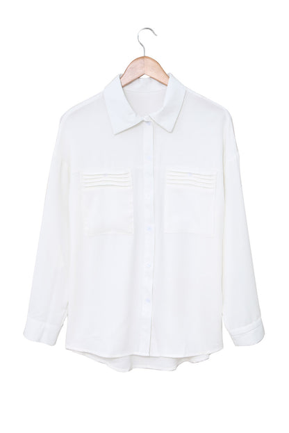 Solid Pocket Long Sleeve Button-Up Shirt | White