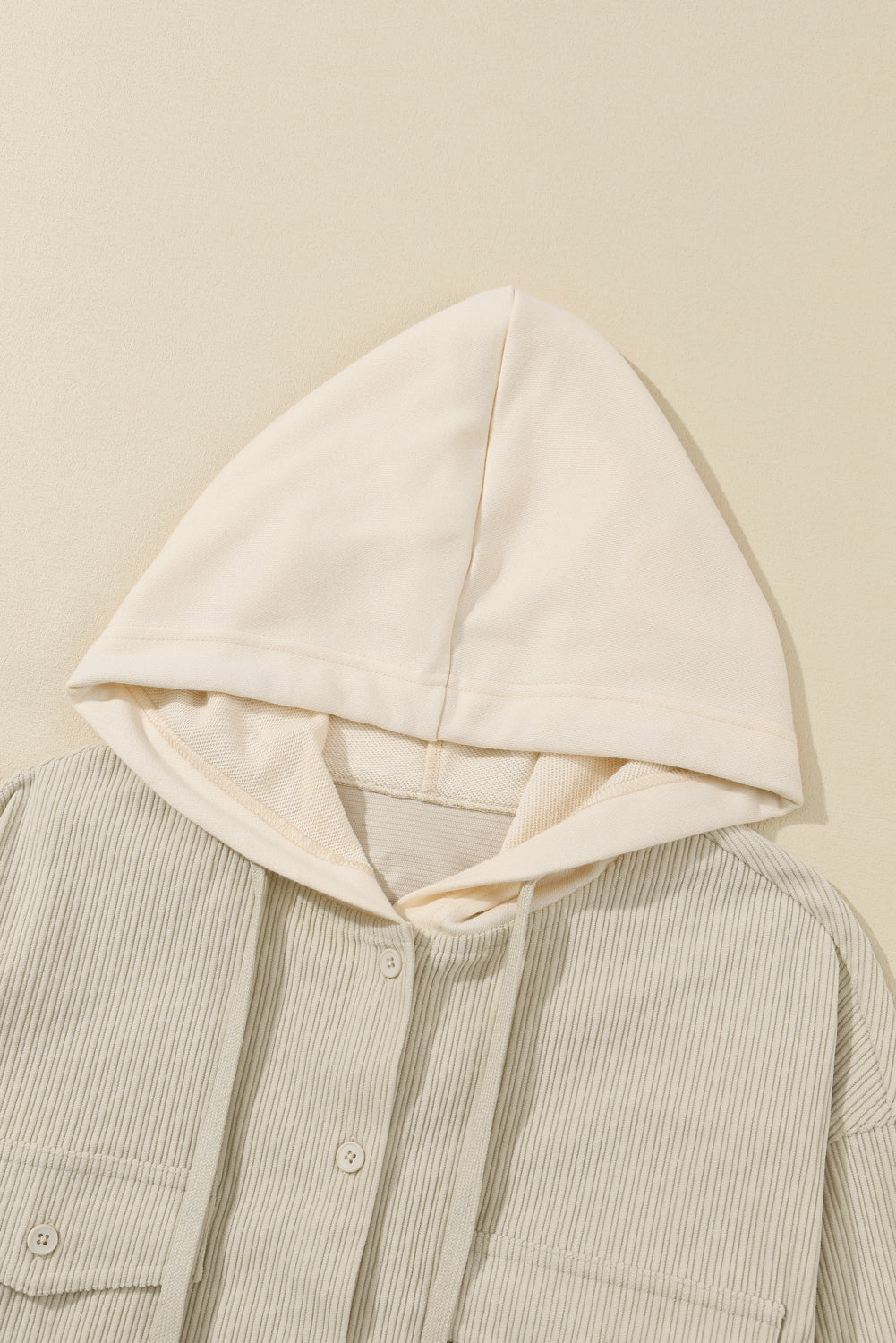 Drawstring Hooded Corduroy Shacket | Parchment