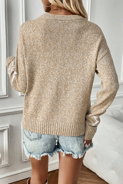 Star Pattern Drop Shoulder Plus Size Sweater | Khaki