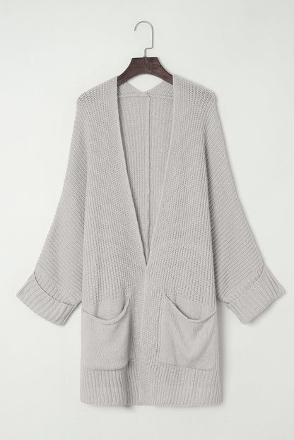 Oversized Fold Over Sleeve Open Front Cardigan | Gray