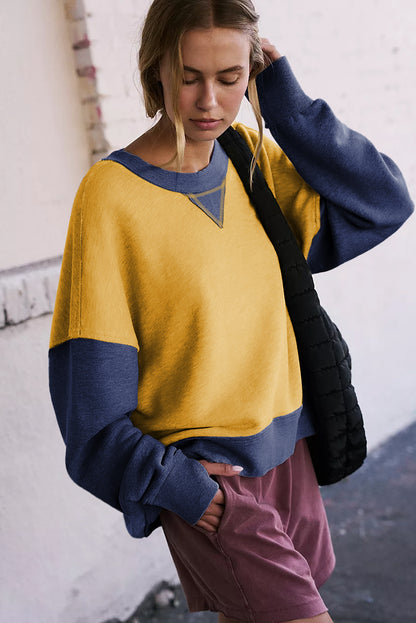 Colour Block Thumbhole Sleeve Drop Shoulder Sweatshirt | Yellow