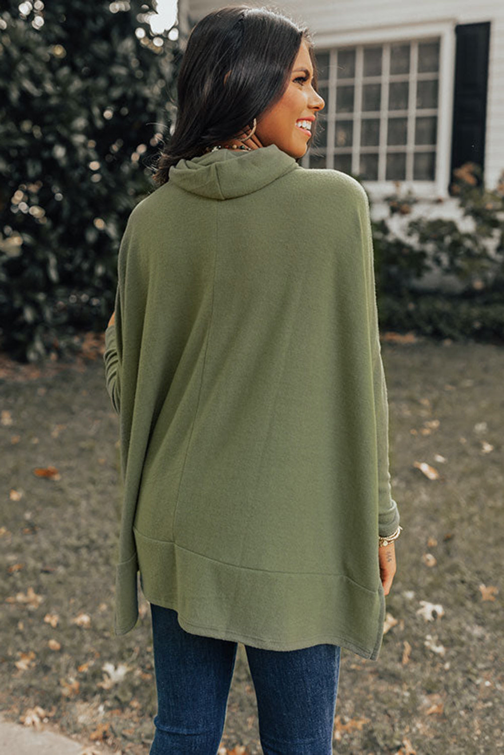 Cowl Neck Shift Tunic Top | Jungle Green