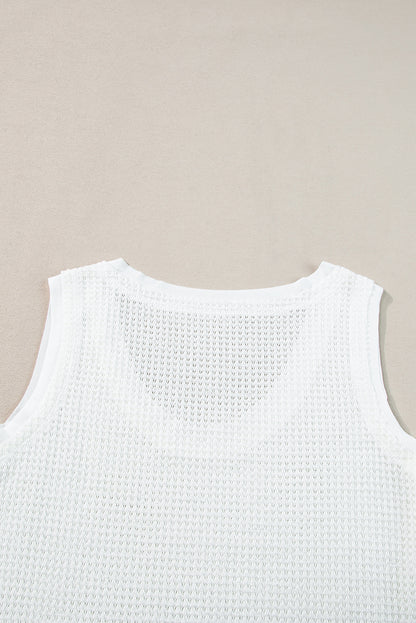 Scoop Neck Waffle Knit Flowy Vest | White