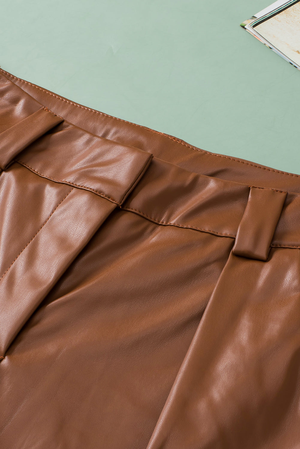 Faux Leather Pleated Casual Shorts | Brown