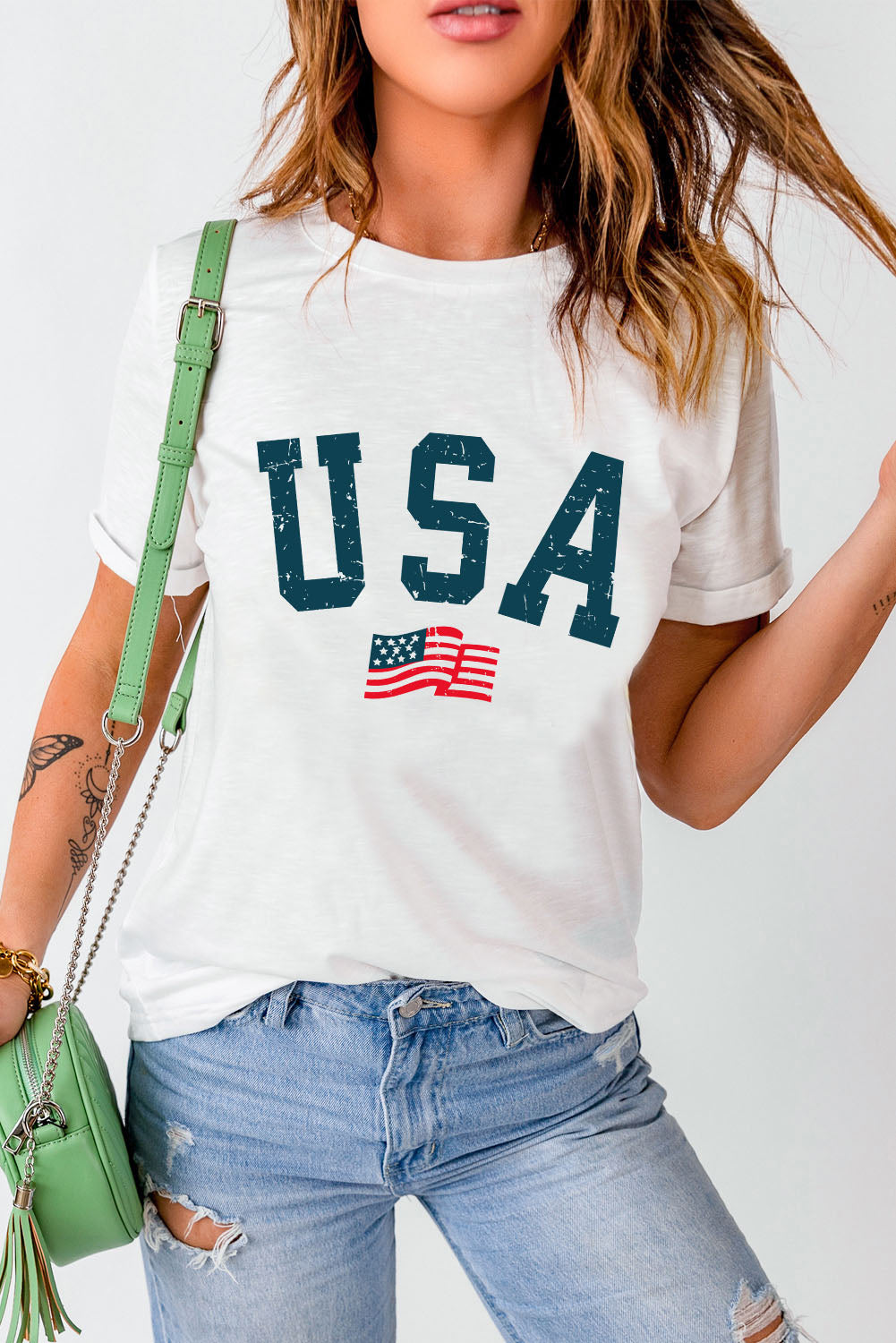 Usa Flag Graphic Oversized Tee | White