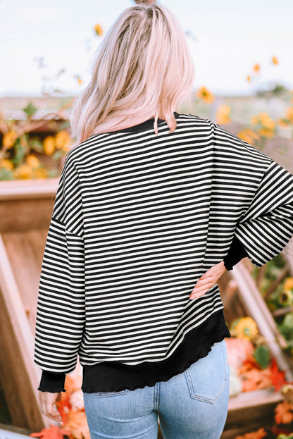 Loose Drop Shoulder Long Sleeve Top | Black Stripe