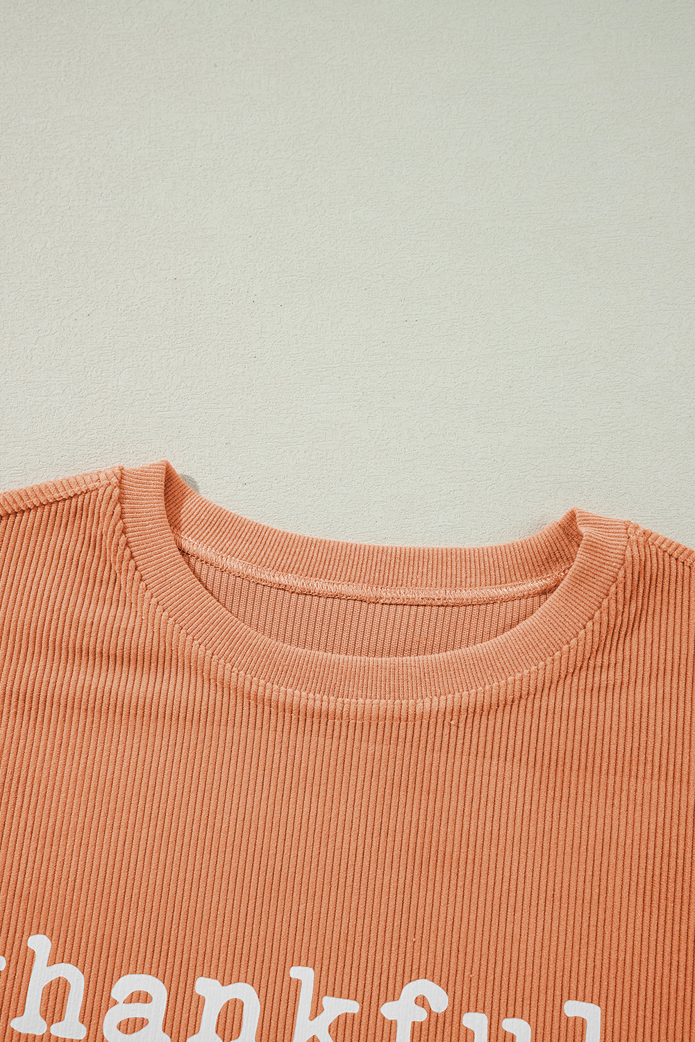 Thankful Ribbed Crew Neck Thanksgiving Sweatshirt | Orange