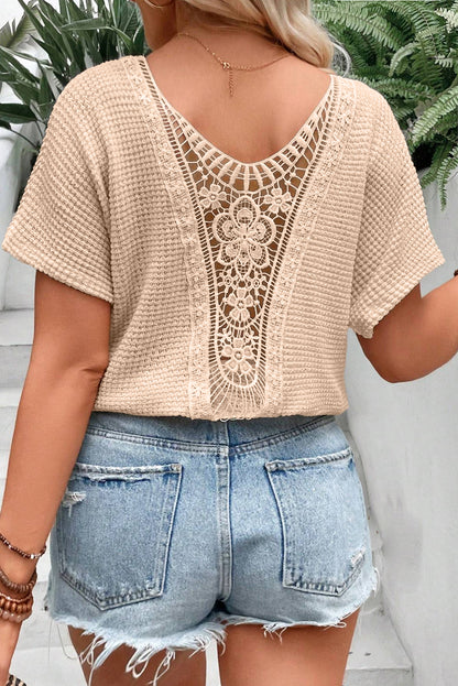 Guipure Lace Insert Textured Plus Size Tee | Beige